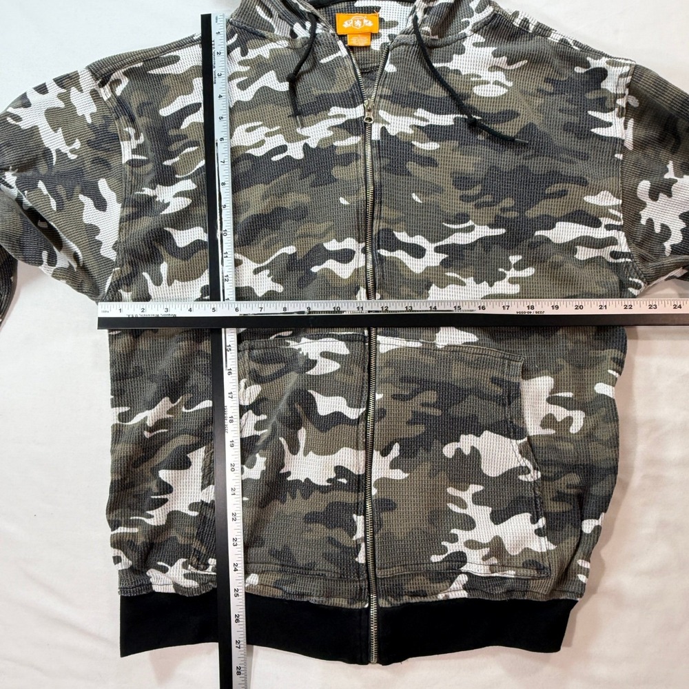 Maek P-J Waffle Knit Hoodie Mens Large Camo Full Zip Thermal Jacket Green Gray - Picture 3 of 3